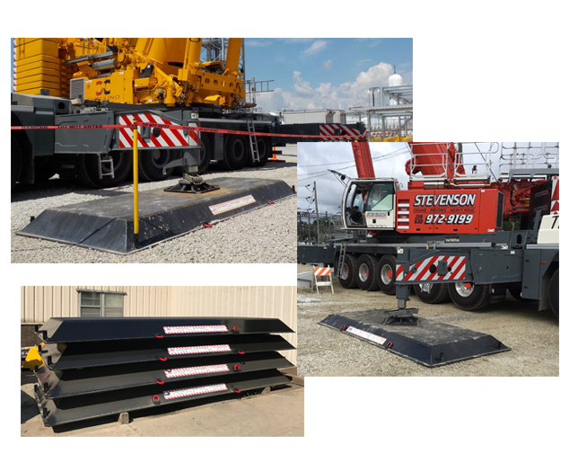 one set of steel crane mats two images of singular crane mats on customers cranes