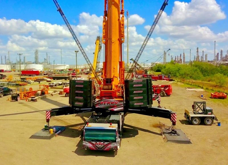set of steel crane mats on a mobile crane